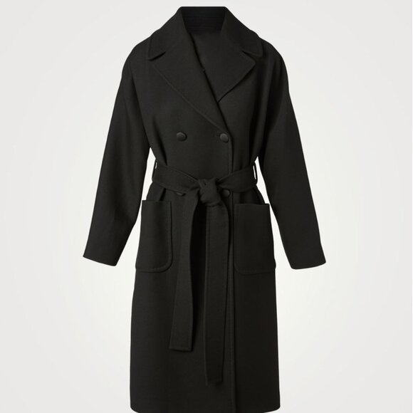 Women Wool Double Breasted Button Long Coat with Belt - Picture 1 of 7